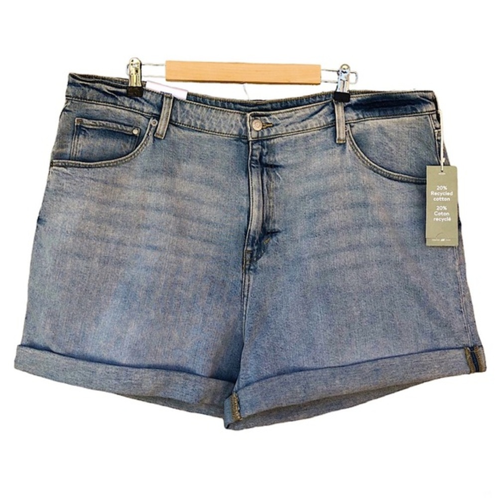 H&M Cotton Blend Mom Ultra High Denim Light Blue Cuffed Shorts 20